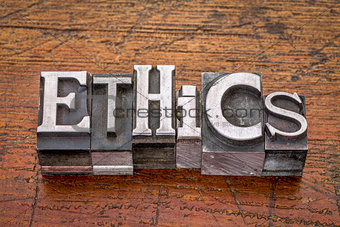 ethics word in metal type