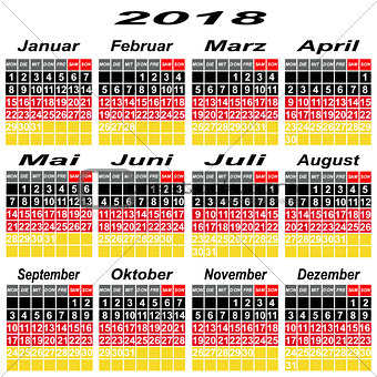 Germany calendar of 2018.