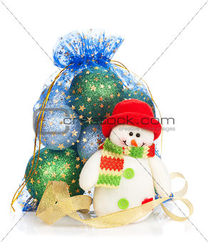 Christmas bag with baubles and snowman