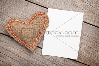 Photo frame or greeting card and valentines day toy heart