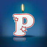 Candle letter P with flame