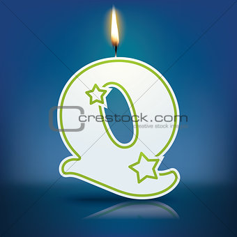 Candle letter Q with flame