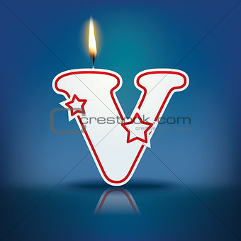 Candle letter V with flame