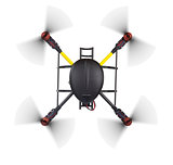 Top view of a flying quad on white.