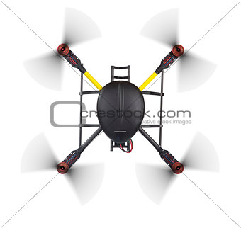 Top view of a flying quad on white.