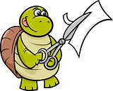 turtle with scissors cartoon illustration