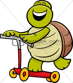 turtle on scooter cartoon illustration