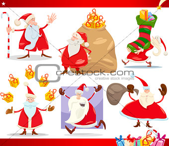 santa claus and christmas cartoon set