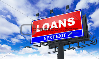 Loans Inscription on Red Billboard.