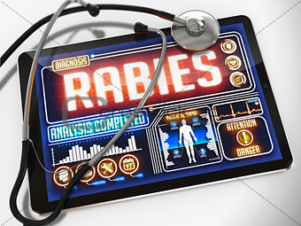 Rabies on the Display of Medical Tablet.