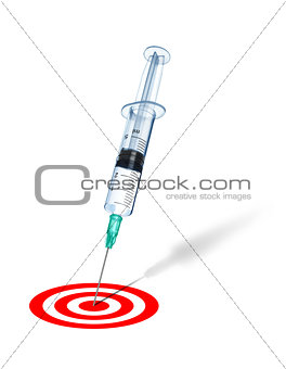 concept of successful treatment. syringe into the center of a re