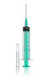syringe with a needle on an isolated white background