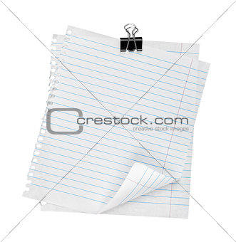 two vintage sheet of paper stapled on an isolated white backgrou