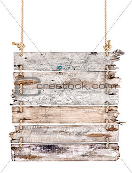 vintage signs on the ropes on an isolated white background