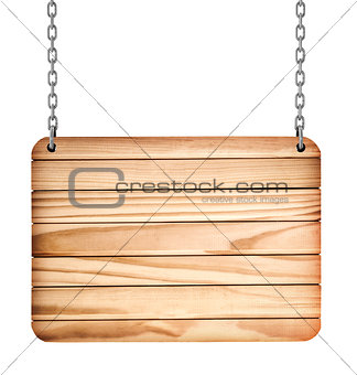 Vintage signboard on chain isolated on white background