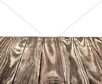 Empty wooden table top on isolated white background