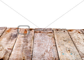 Vintage wooden worktop on an isolated white background