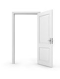 White blank opened door template, isolated on white background.