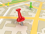 road map with Pin Pointers 3d rendering image