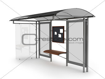 Bus stop with blank banners isolated on white background. 3D render.