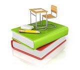 school desk and chair on white background