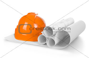 isolated hard hat with blueprints