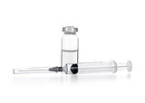 medical ampoules and syringe isolated on white