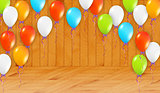 balloons in wooden room