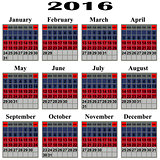 Calendar for 2016 year.
