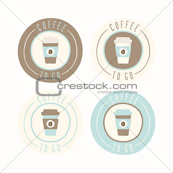 Coffee to go. Set of 4 badges.