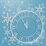 Christmas background with snowflakes and clock