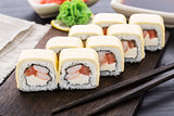 Sushi rolls with shrimps and cheddar cheese