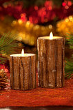 electric candles with christmas decorations in atmospheric light