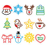 Christmas, winter icons set - Santa Claus, snowman