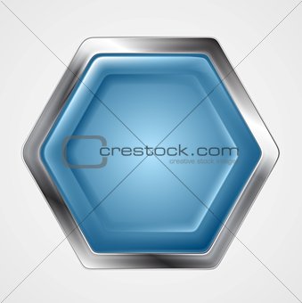 Blue and metallic hexagon shape logo