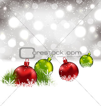Christmas winter background with colorful glass balls 
