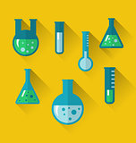 Icons of chemical test tubes with shadows, modern flat style