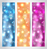 Set Christmas glowing banners with snowflakes