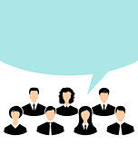 Unity of business people team with speech bubble