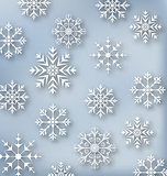 Christmas blue wallpaper with set snowflakes