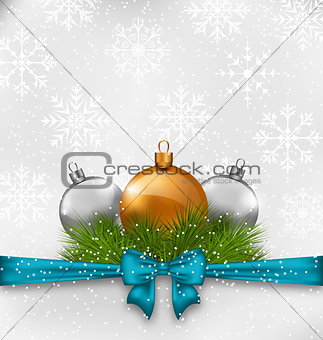 Christmas background with fir twigs and glass balls