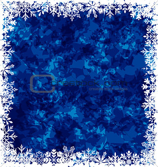 New Year grunge background, frame made in snowflakes