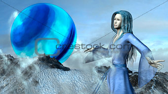 Mountain Princess Elf in Waving Blue Dress