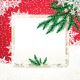 Frame on the snowdrift and fir tree branches.