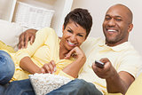 Happy African American Woman Couple Remote Control