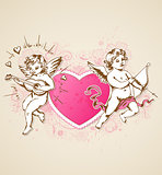 Pink heart and Cupids