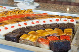 Closeup of cakes on a tray