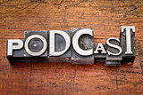 podcast word in metal type