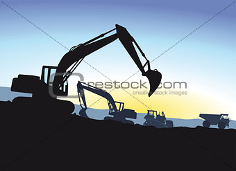 Excavator during excavation