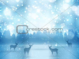 Winter landscape with deer